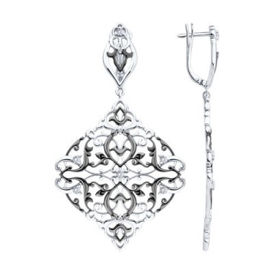Серьги серебряные с фианитами «Ажурный бал» Соколов (арт.94-121-02352-1)