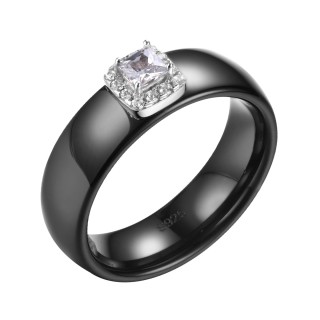 Кольцо с керамикой и фианитами «Черная орбита» Fresh Jewelry (арт. TC-R00386-B-W-W-X-W)