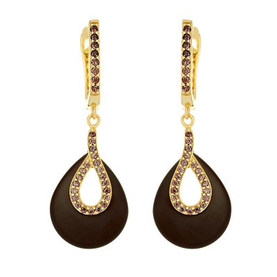 Серьги серебряные с керамикой и куб. цирконием «Лимонный Шик» Fresh Jewelry (арт.TM-E00144-BR-L-X-X-DB)