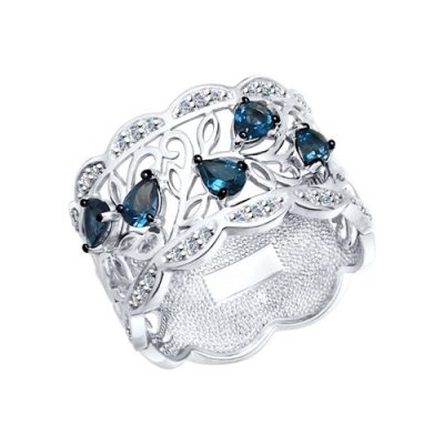 Кольцо из серебра с лондон топазами и фианитами (Арт.92011315)
