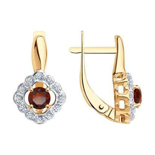 Серьги из золочёного серебра с гранатами и фианитами (Арт.92021544)