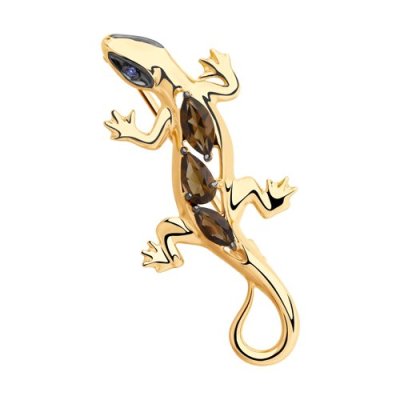 Брошь из серебра с раухтопазами и фианитом (Арт.92040073)