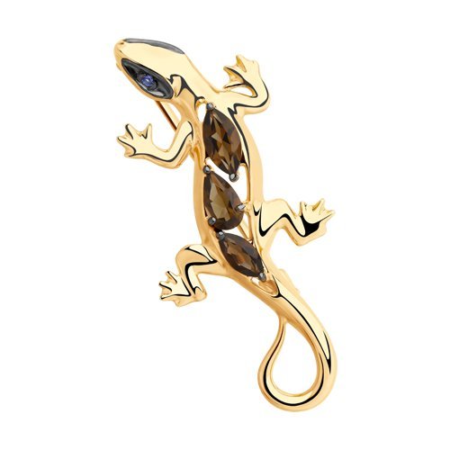 Брошь из серебра с раухтопазами и фианитом (Арт.92040073)