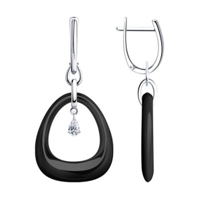 Серьги серебряные с керамикой и фианитами «Черная Орбита» Соколов (арт.1862)