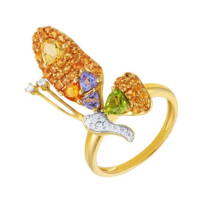 Кольцо из золота с бриллиантом и сапфиром (Арт.rr11785_os_ct_pd_ta_yg)