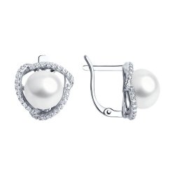 Серьги из серебра с жемчугом и фианитами (Арт.94-320-01922-1)