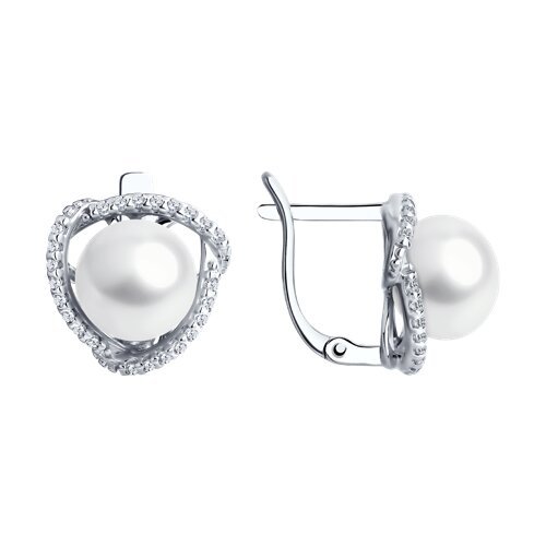 Серьги из серебра с жемчугом и фианитами (Арт.94-320-01922-1)