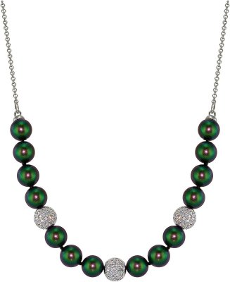 Ожерелье из серебра с жемчугом и куб. цирконием (Арт.213l-sk-25)