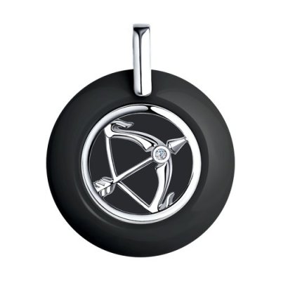 Подвеска из серебра с керамической вставкой и фианитом. знак зодиака стрелец (Арт.94-130-01258-1)