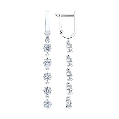Серьги длинные из серебра с фианитами (Арт.94020516)