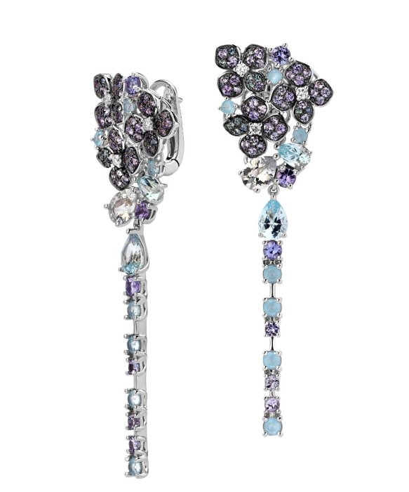 Серьги из белого золота с Бриллиантом, Сапфиром, Танзанитом и Топаз (Эстет - Арт.01s6213502-1)