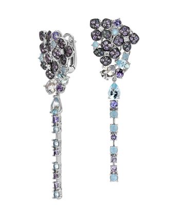 Серьги из белого золота с Бриллиантом, Сапфиром, Танзанитом и Топаз (Эстет - Арт.01s6213502-1)