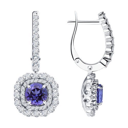 Серьги из белого золота с бриллиантами и танзанитами (Арт.6024285-3)