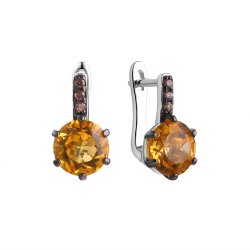 Серьги из серебра с цитрином (Арт.cz-e00573-x-wb-ys-x-br)
