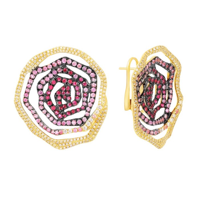 Серьги золото с бриллиантами, рубинами и сапфирами «Розовый вихрь» MY JEWELS (арт.HF03)