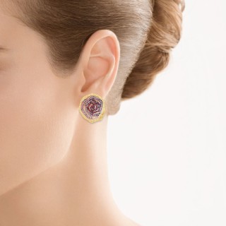Серьги золото с бриллиантами, рубинами и сапфирами «Розовый вихрь» MY JEWELS (арт.HF03)