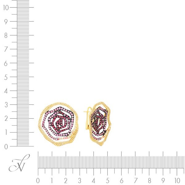 Серьги золото с бриллиантами, рубинами и сапфирами «Розовый вихрь» MY JEWELS (арт.HF03)