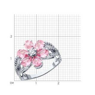 Кольцо из серебра с фианитами «Розовый цветок мечты» Соколов (арт.9401)