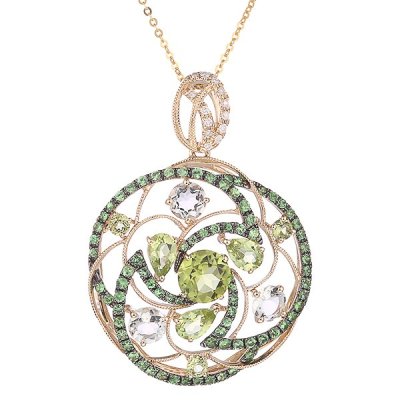 Цепь из золота с бриллиантом и празиолитом (Арт.pt-32888_tsp_ga_pd_tv_yg)