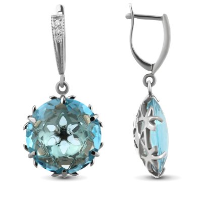 Серьги из золота с бриллиантом и топазом Русские Самоцветы (Арт.88055)