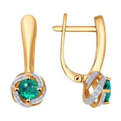 Серьги из золота с бриллиантами и изумрудами «Изумрудное сияние» Соколов (арт.3020429)