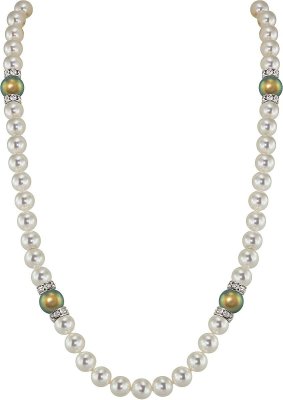 Ожерелье из серебра с жемчугом и куб. цирконием (Арт.102l-sr5-1-26)