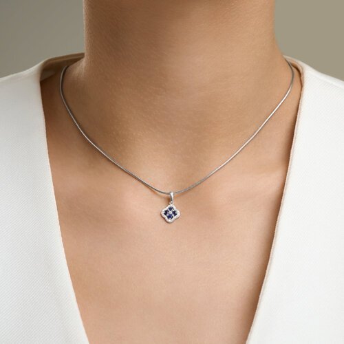 Кулон серебряный с сапфирами и фианитами «Синий Клевер» Соколов (арт.6203)