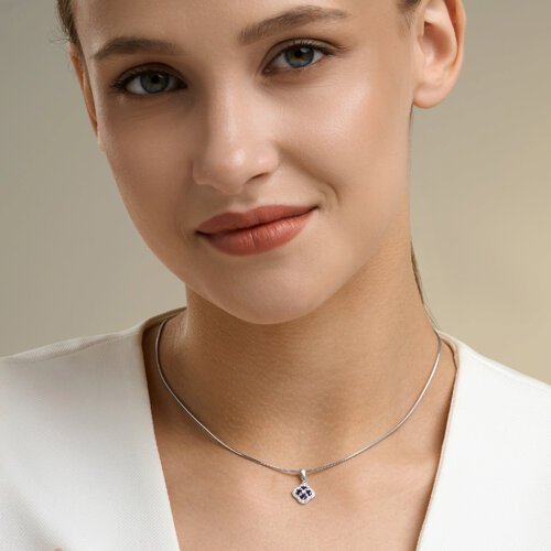 Кулон серебряный с сапфирами и фианитами «Синий Клевер» Соколов (арт.6203)