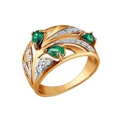 Кольцо из золота с зелеными фианитами (Арт.015419)