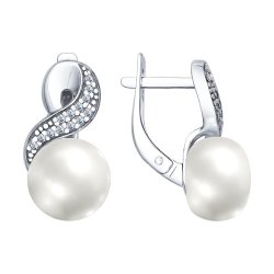 Серьги из серебра с жемчугом и фианитами (Арт.94022592)