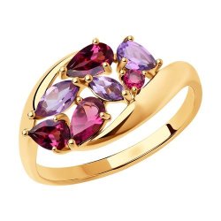 Кольцо золотое пробы 585 с миксом камней (Арт.714831)