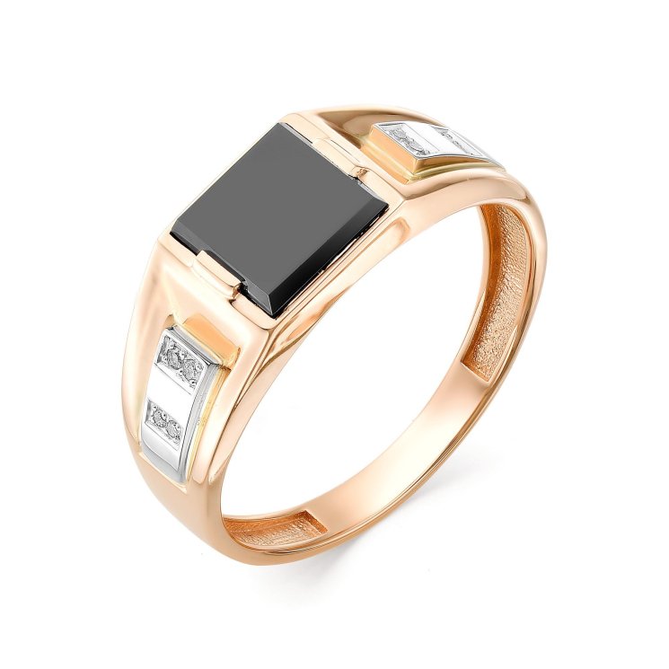 Золотое кольцо с бриллиантом и ониксом Алькор КЮЗ (Золото) 12458-111