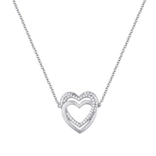 Ожерелье с фианитами «Двойное Сердце» серебро 925 Fresh Jewelry (арт.CZ-N02732-X-W-X-X-W)