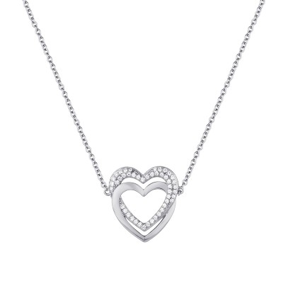 Ожерелье с фианитами «Двойное Сердце» серебро 925 Fresh Jewelry (арт.CZ-N02732-X-W-X-X-W)