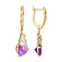 Серьги золотые пробы 585 с аметистом (Арт.724981)