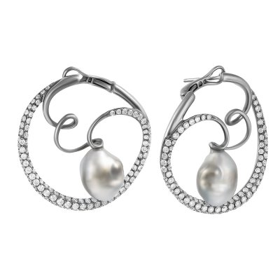 Серьги из золота с бриллиантом и жемчугом (Арт.409215_bwp_blk)