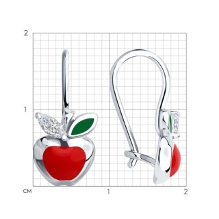 Серьги из серебра с фианитами и эмалью «Яблочный поцелуй» Соколов (арт.02171)