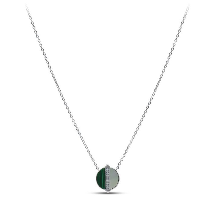 Ожерелье серебряное с малахитом, перламутром и кубическим цирконием «Серебряные крылья» Silver Wings (арт.2511331242)