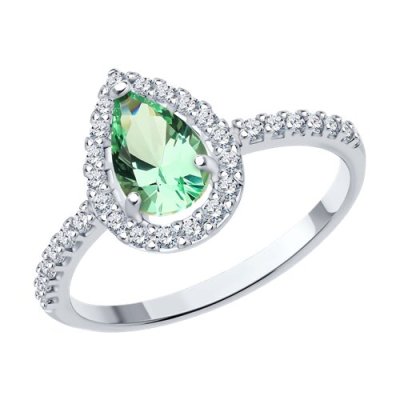 Кольцо из серебра с ситаллом и фианитами «Изумрудная капля» Соколов (арт.92014337)