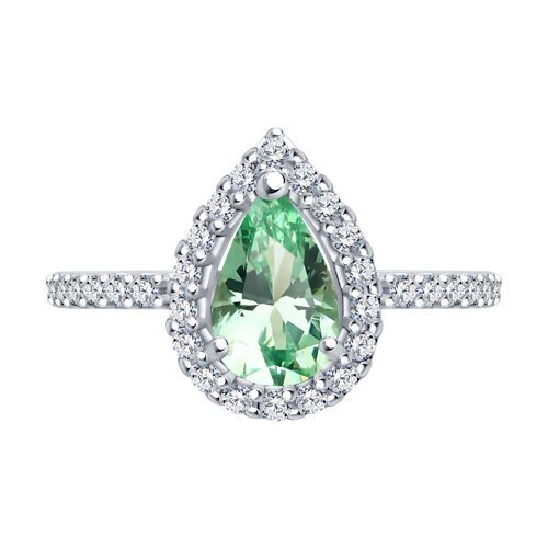 Кольцо из серебра с ситаллом и фианитами «Изумрудная капля» Соколов (арт.92014337)