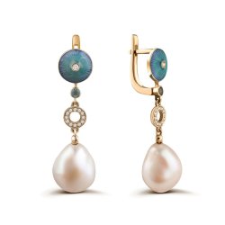 Серьги из золота с бриллиантом и жемчугом Русские Самоцветы (Арт.95636)