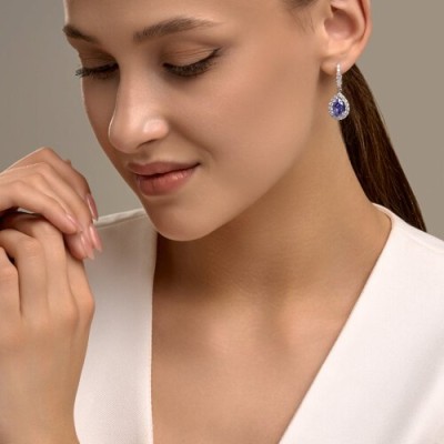 Серьги из серебра с фианитами «Лазурная капля» Соколов (арт.9402)
