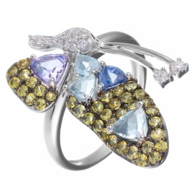 Кольцо из белого золота с бриллиантом и сапфиром (Арт.rr11787_sa_ys_bt_ta_wg)