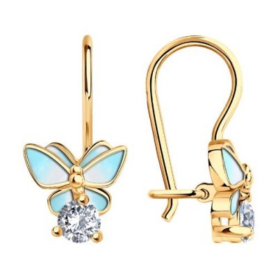 Серьги из серебра с эмалью и фианитами (Арт.93020393)