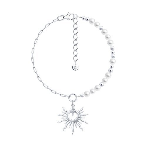 Браслет из серебра с синтетическим жемчугом и фианитом (Арт.94051589)