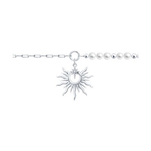 Браслет из серебра с синтетическим жемчугом и фианитом (Арт.94051589)