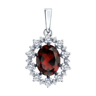 Кулон серебряный с гранатом и фианитами «Алый Овал» Соколов (арт.94-330-02042-2)