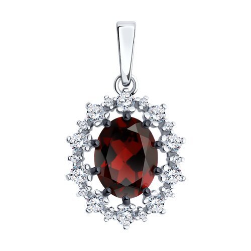 Подвеска из серебра с гранатом и фианитами (Арт.94-330-02042-2)
