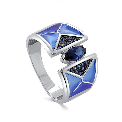 Кольцо серебряное с фианитами «Синий Вектор» Kabarovsky (арт.11-728-40807)
