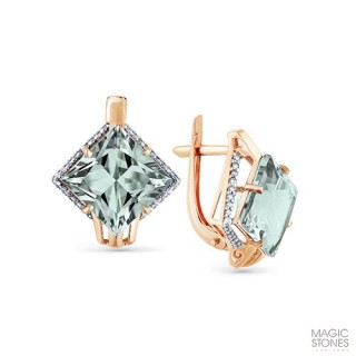 Серьги золото с празиолитом и фианитами «Морской Кристалл» Magic Stones (арт.02-2-697-0601-011)